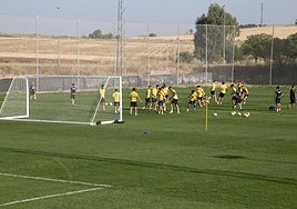 Sesión de entrenamiento de este martes del Mérida en el nuevo campo de la Federación.