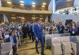 El presiden del Gobierno de España, Pedro Sánchez, llega a Turespaña, que se celebra en Cáceres.