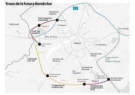 Gráfico con el trazado de la ronda sur, dividida en cuatro tramos.