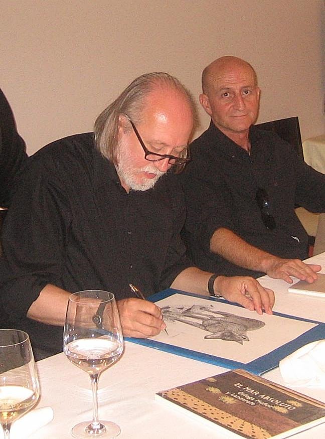 László Krasznahorkai con Antonio Franco, director del Meiac ya fallecido, en octubre de 2009
