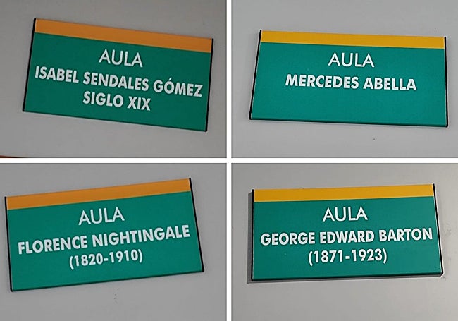 Nombres en aulas de la Escuela de Enfermería y Terapia O. de Cáceres.