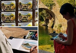 La artista Alicia Aradilla junto a su cuaderno de viajes en su proyecto Extremadura Extraordinaria
