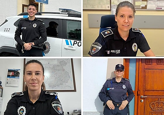 Andrea Molina, Macarena Díaz, Azucena Tardío y Mónica Real son policías locales en pueblos de Extremadura.