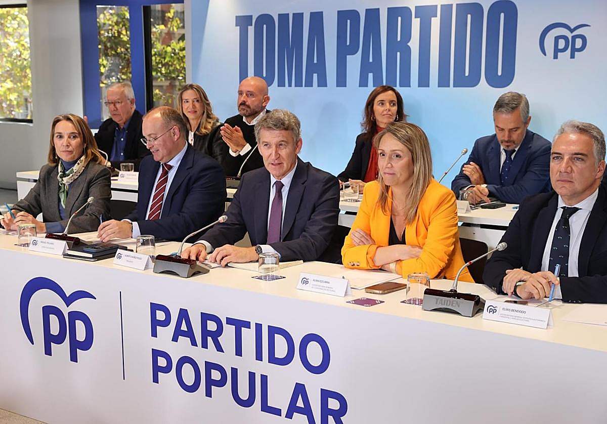 el presidente del Partido Popular, Alberto Núñez Feijóo, preside la reunión del Comité Ejecutivo Nacional del partido este lunes en la sede de Génova.