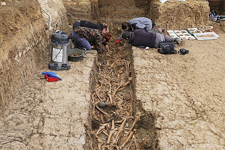 Trabajos ayer en la fosa clandestina del cementerio.