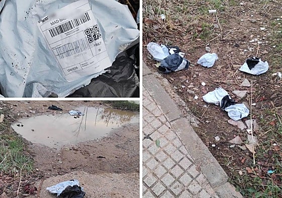 Restos de envoltorios de paquetes tirados cerca de Suerte de Saavedra.