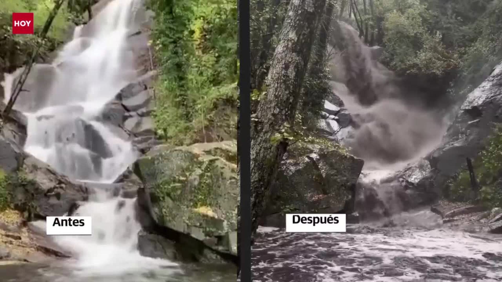 La lluvia llena de cenizas una de las cascadas de la Garganta de Las Nogaledas