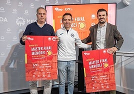Toni Martín, Miguel Pizarro y Santi Amaro durante la presentación del Máster Final Menores 2025 en Mérida.