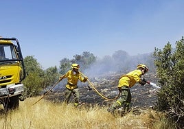 Efectivos del Plan Infoex durante unas labores de extinción de incendios.