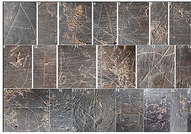 Fotografías de detalle de los signos del abecedario del Turuñuelo.