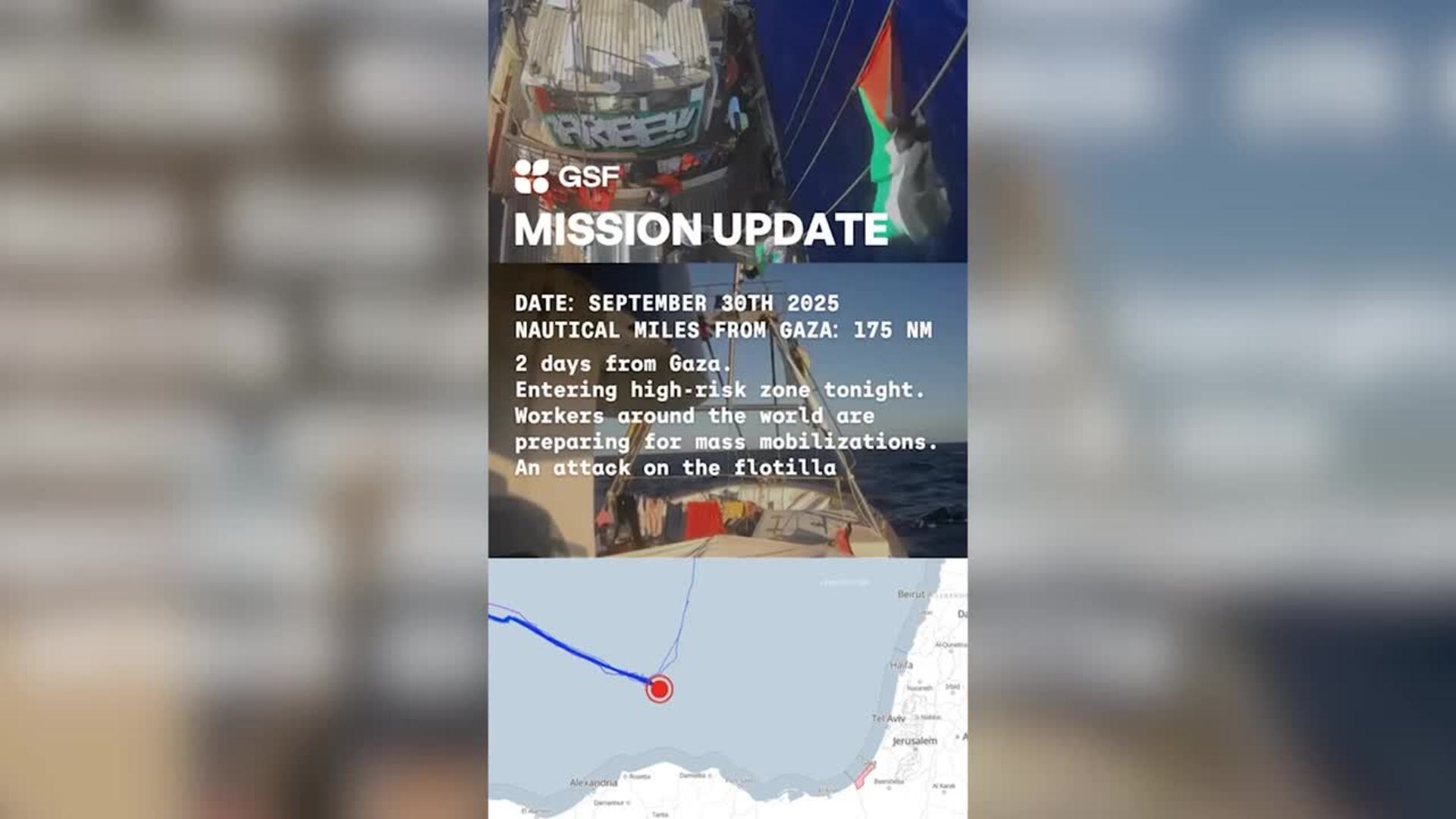 La Flotilla alerta del acercamiento de varios buques tras entrar en "zona de riesgo"