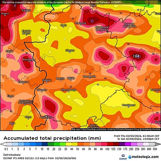 Varias borrascas continuarán descargando este fin de semana en Extremadura