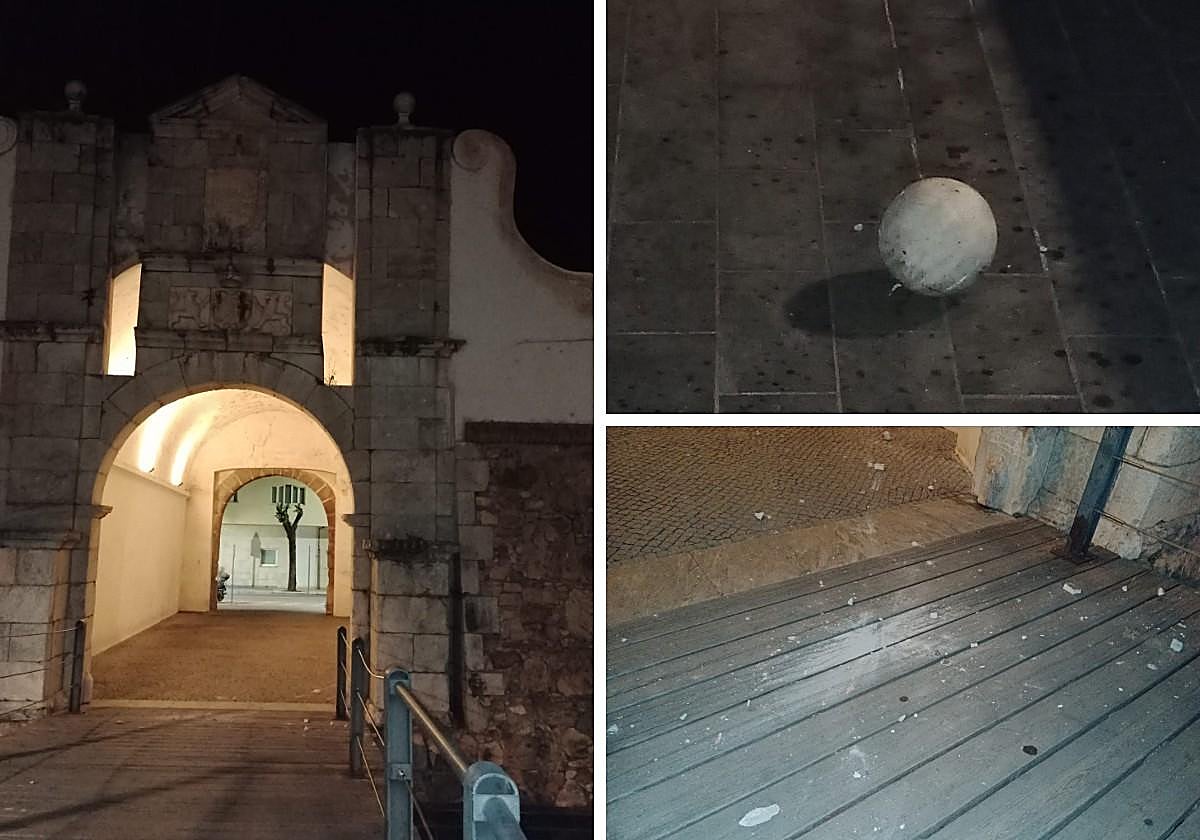Cae una bola de mármol de Puerta Pilar y casi golpea a una mujer en Badajoz