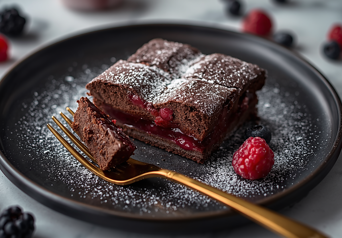 Brownie de chocolate con frutos rojos