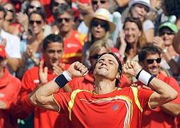 David Ferrer celebra su triunfo en Gijón./Rafa Rivas (AFP).