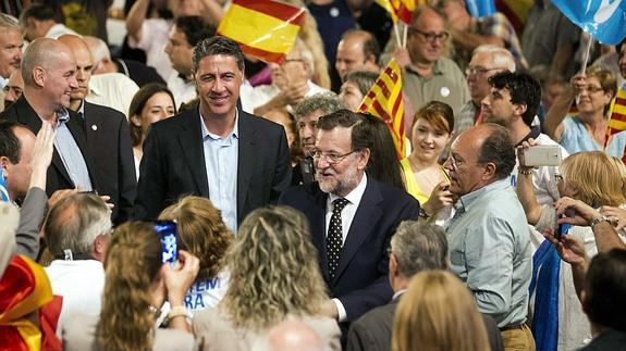 Mariano Rajoy y García Albiol, en el mitin de Reus. 