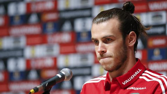 Gareth Bale durante una rueda de prensa con la selección galesa. 