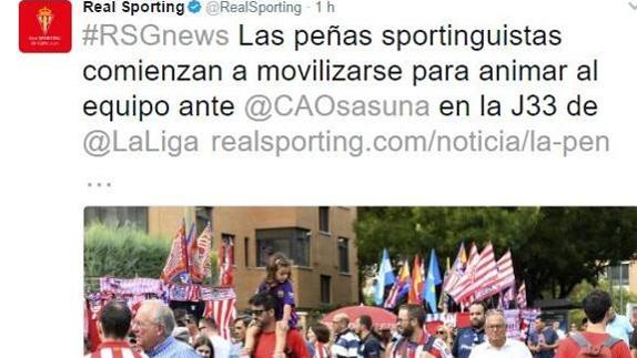 El polémico tuit del Twitter del Sporting. 