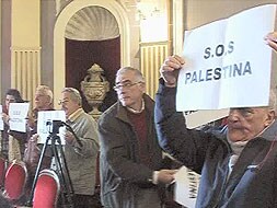 Un grupo de ciudadanos se ha manifestado en el pleno en contra de los ataques  israelíes. / B.CÁRDENAS