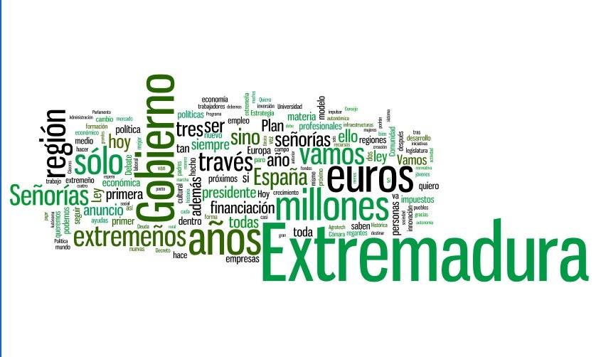 Nube de tags resultante del discurso de Monago en su primera intervención en el debate sobre el Estado de la Región.