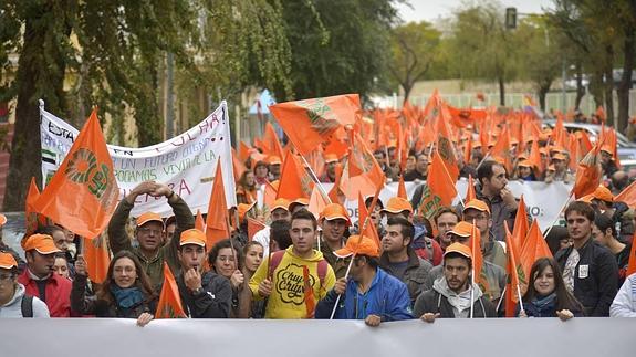 Manifestación convocada por UPA-UCE en Badajoz para protestar por los recortes en los fondos de la Política Agraria Comunitaria 