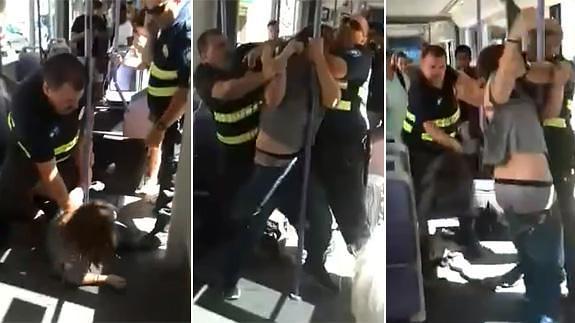 Paliza de dos guardias de seguridad a un joven en el tranvía