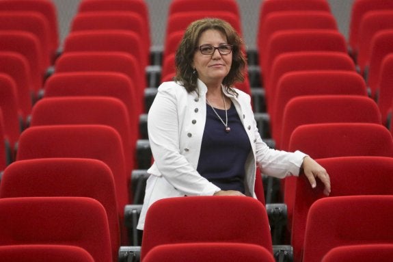 Patrocinio Sánchez, en el salón de actos de la sede regional de la UGT en Mérida. :: josé manuel romero