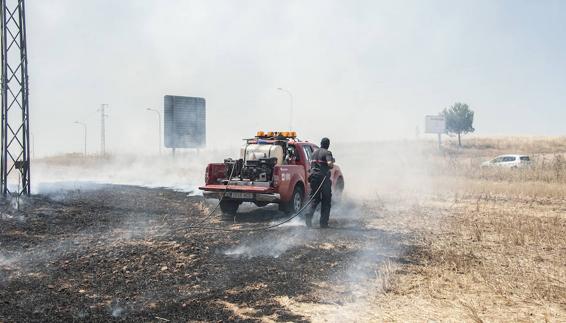 El fuego quema más de treinta hectáreas de pasto junto a las instalaciones agropecuarias de la Junta