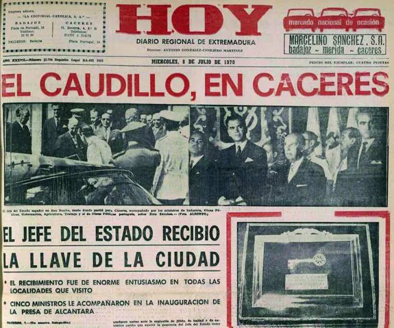 Portada del Diario HOY de 1970 con la llave de Cáceres.