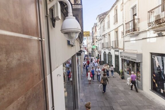 En primer plano, una de las tres cámaras instaladas en Pintores en el año 2007. Están camufladas dentro de farolas. :: jorge rey