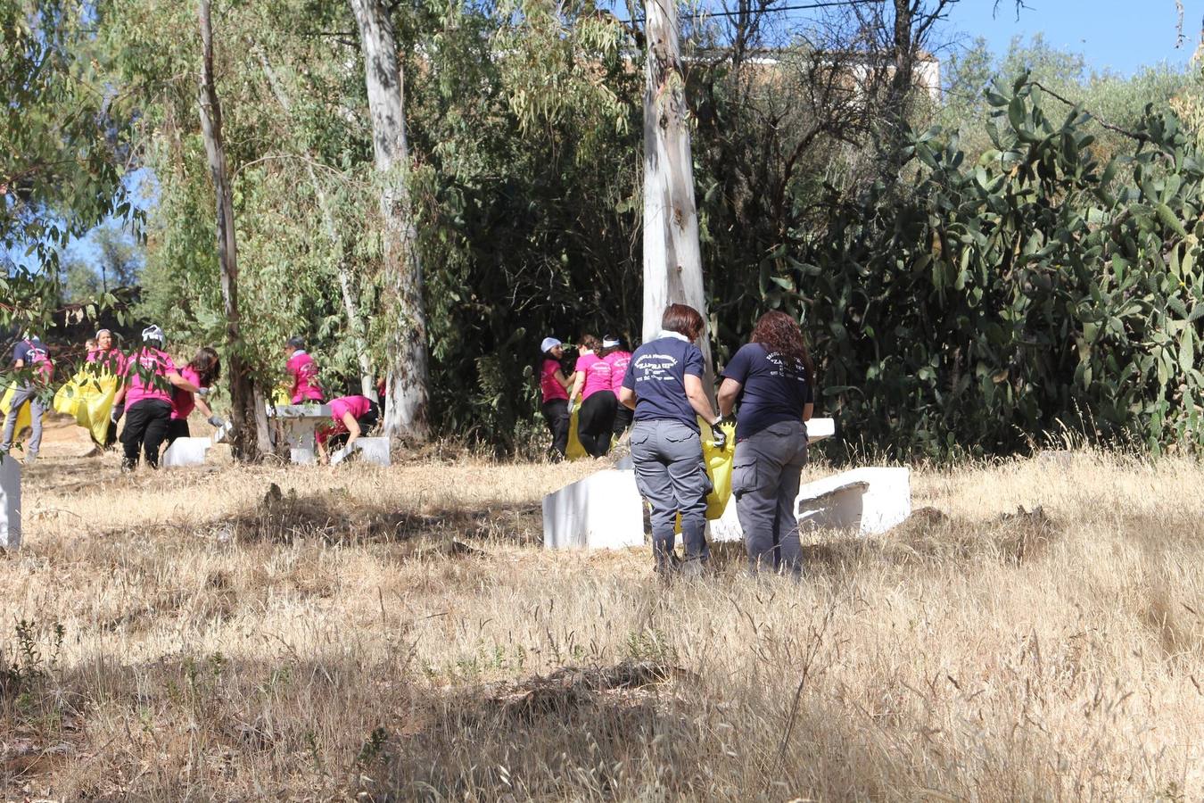 Los violuntarios recogiendo basura en la naturaleza 
