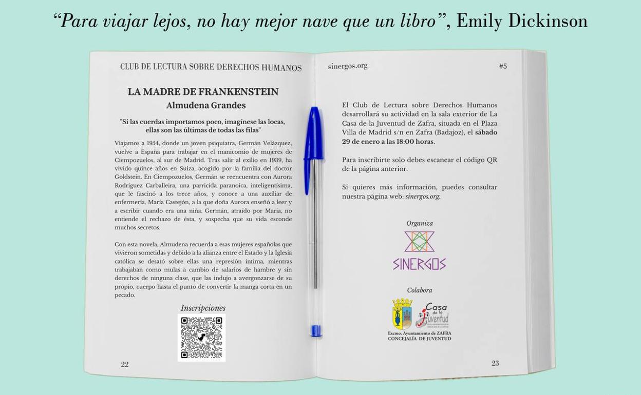 La ONGD Sinergos rendirá homenaje en Zafra a Almudena Grande con su Club de Lectura sobre Derechos