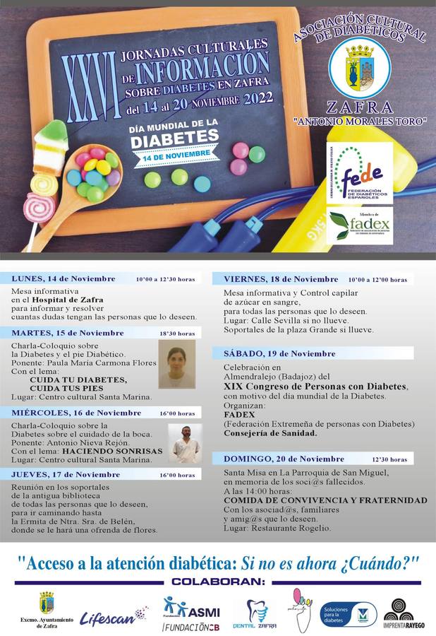 La Asociación de Diabéticos celebrará del 14 al 20 de noviembre sus Jornadas Culturales de información