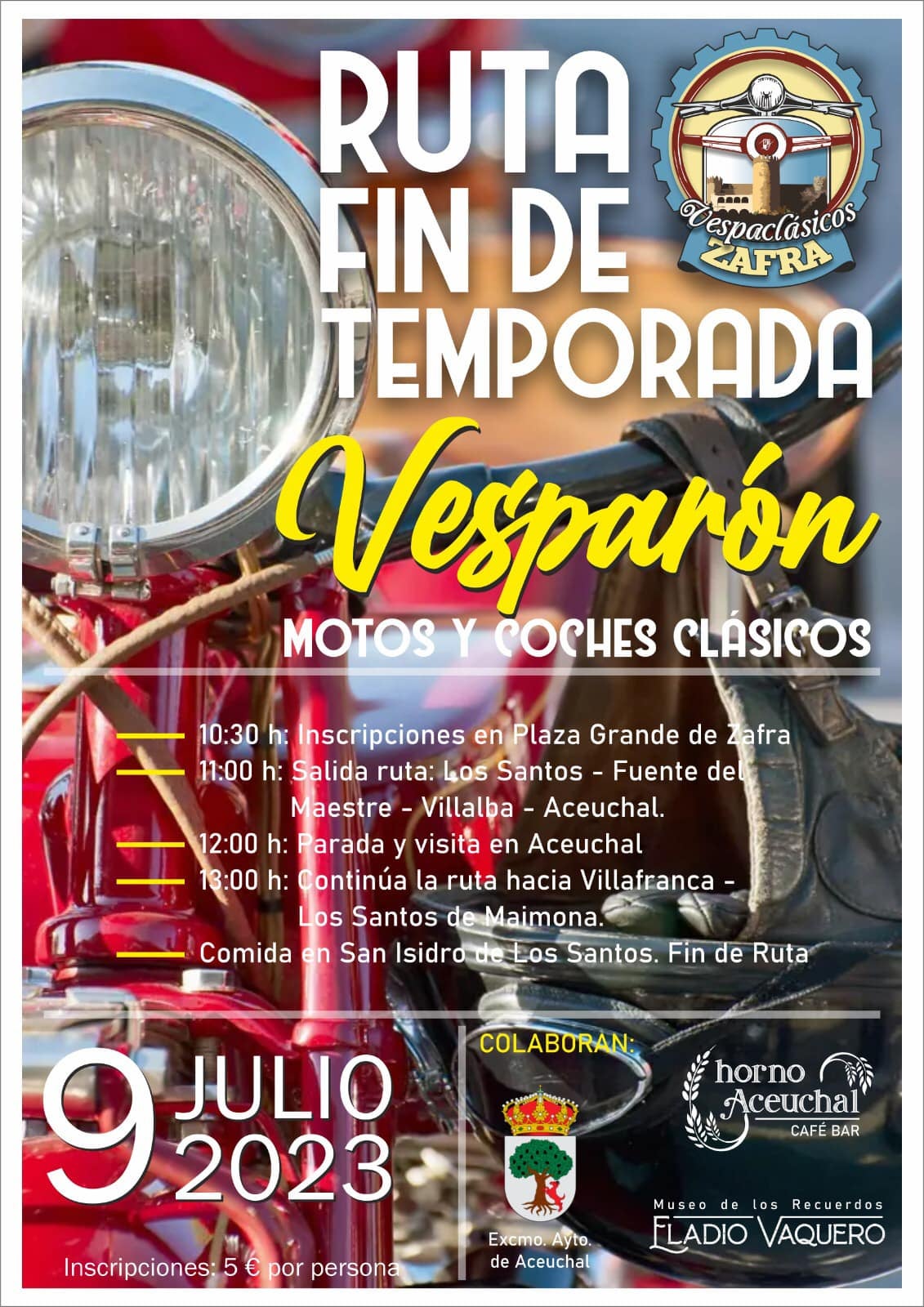 Vespaclásicos Zafra clausura la temporada con una ruta de motos y vehículos clásicos