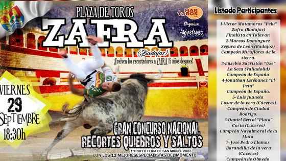 Los recortadores vuelven a la plaza de toros de Zafra el 29 de septiembre para el concurso y I Trofeo Feria de San Miguel