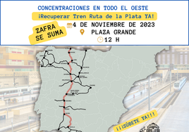 Zafra se concentrará el sábado para pedir la reapertura del Tren Vía de la Plata entre Sevilla y Gijón