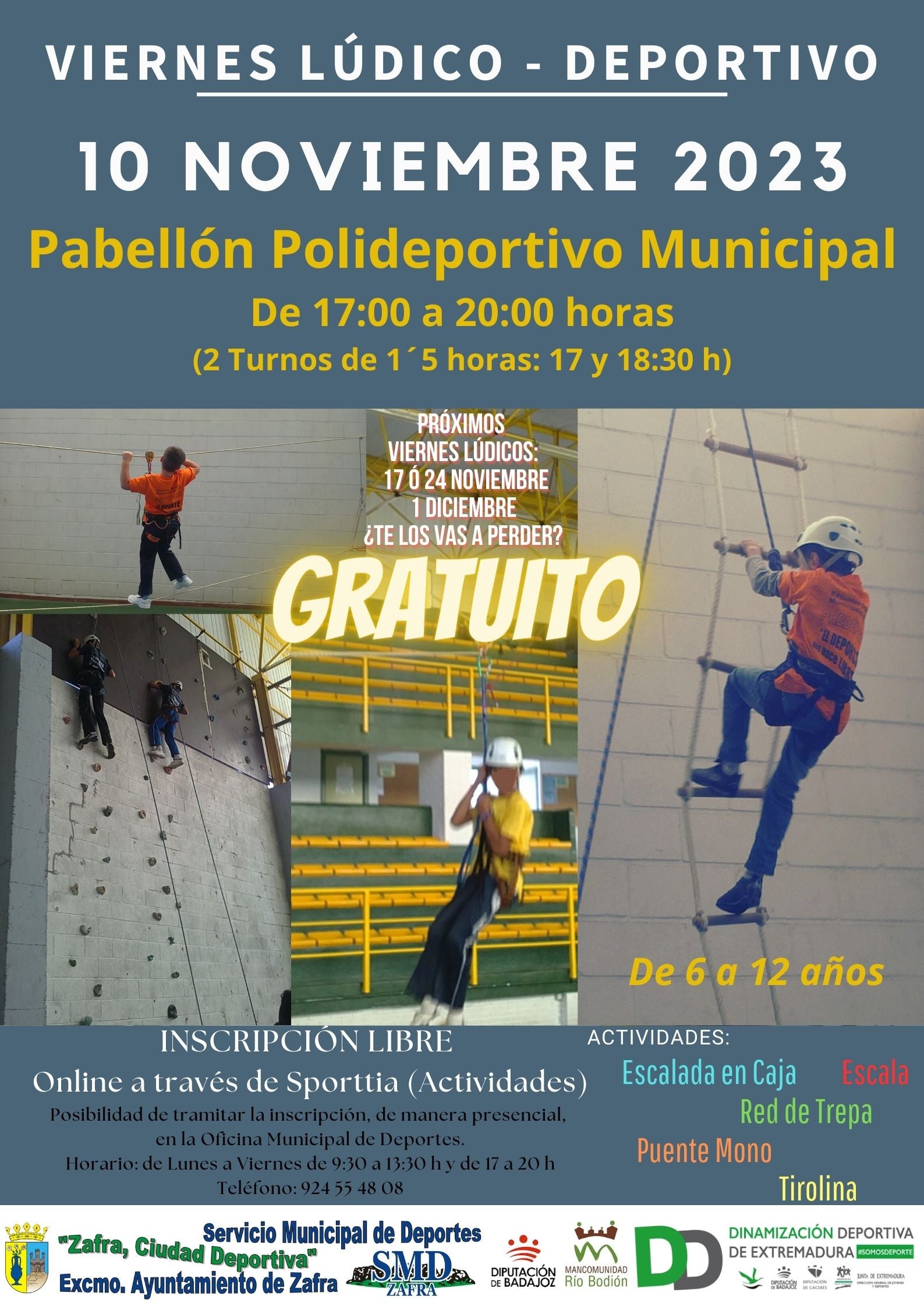 El segundo Viernes Lúdico-Deportivo estará centrado en deportes de aventura en el Pabellón Polideportivo el 10 de noviembre