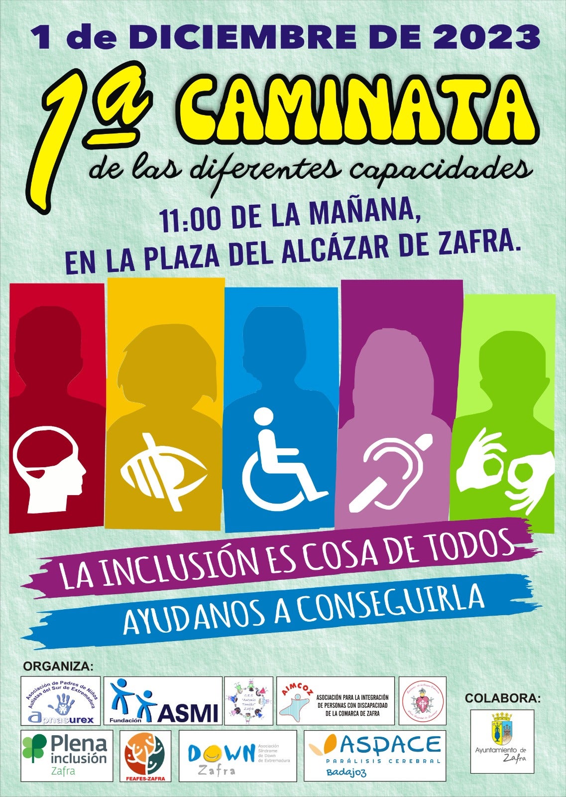 Las nueve entidades que trabajan la discapacidad unidas en la primera Caminata de las diferentes capacidades