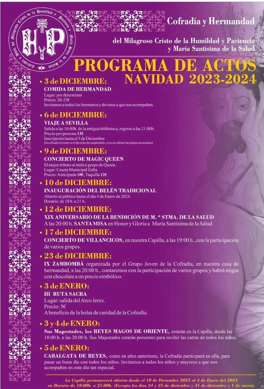 La Cofradía de la Humildad y Paciencia celebrará distintas actividades esta Navidad