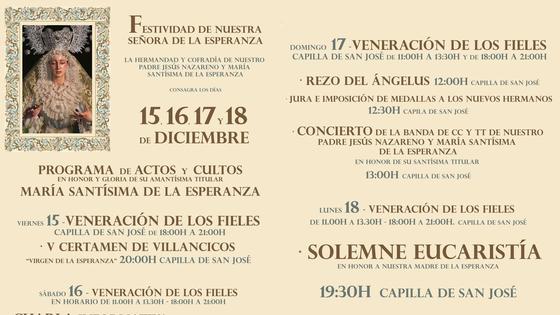 La Hermandad del Nazareno prepara varios actos y cultos por la Festividad de la Esperanza