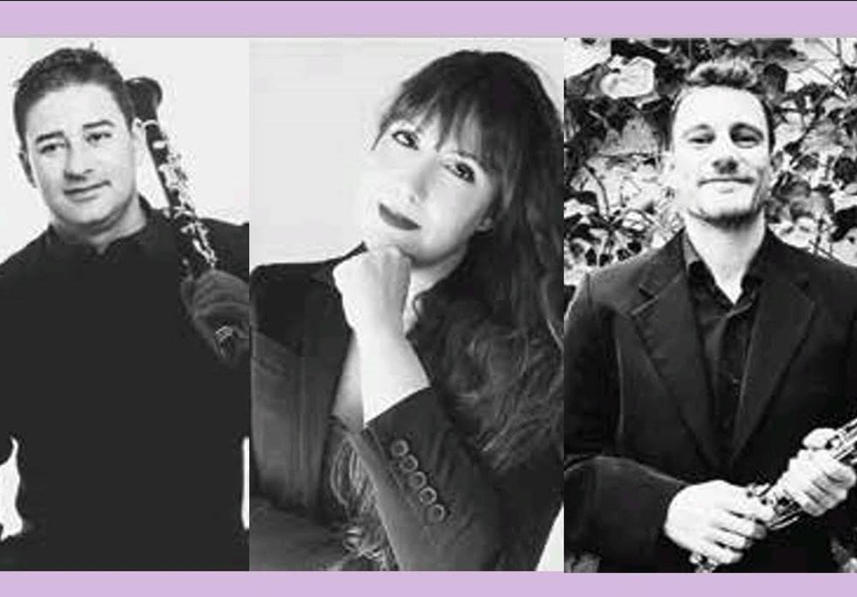Los dos clarinetistas junto a la pianista que ofrecerán el concierto