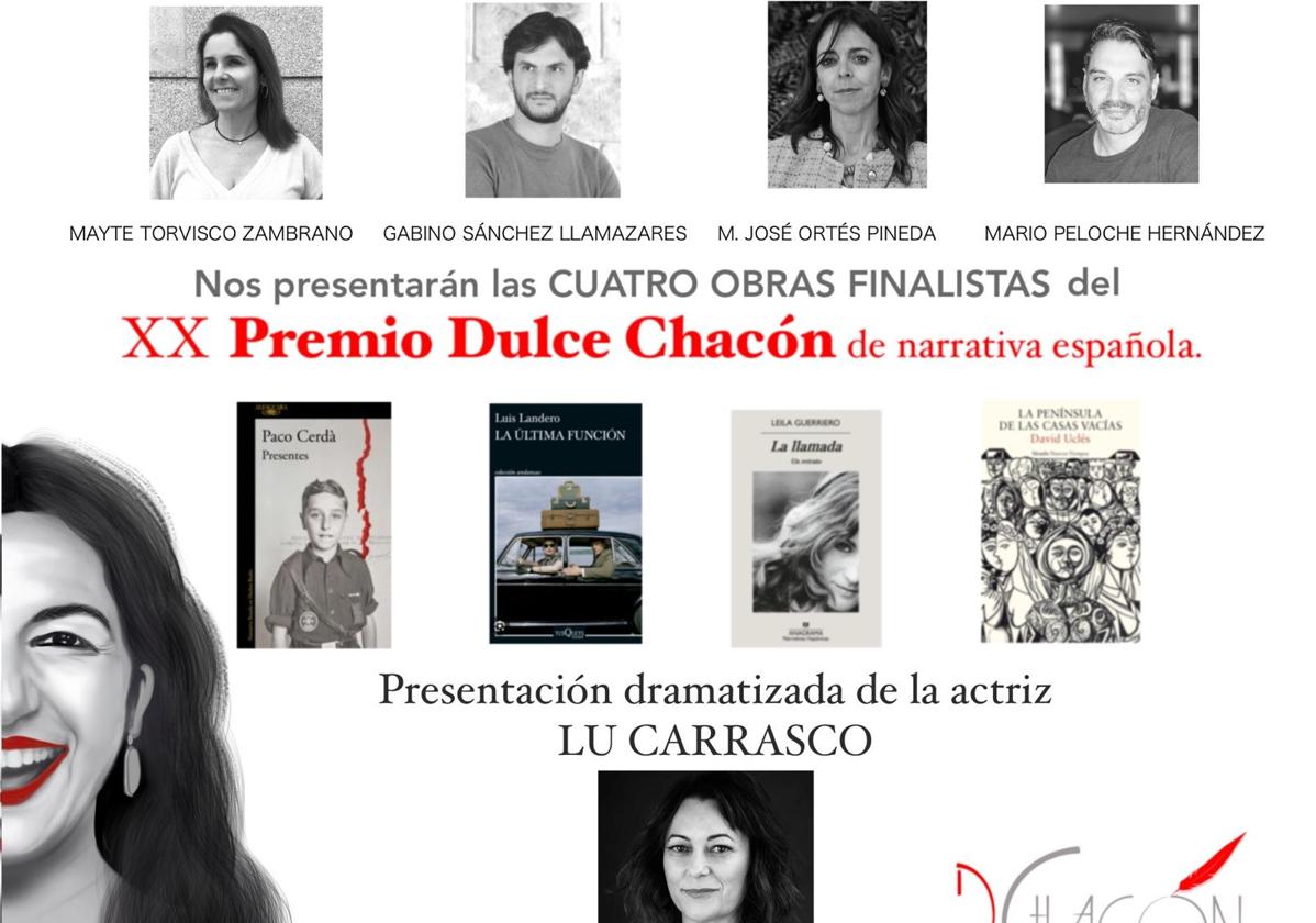 Las obras finalistas del XX Premio de Narrativa Dulce Chacón serán presentadas en el Parador