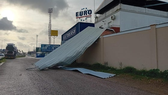 El paso del temporal provoca desprendimientos de cubiertas de naves, árboles y ramas