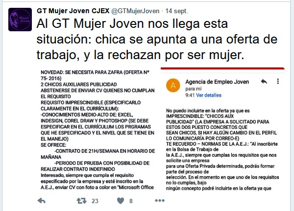 La Agencia de Empleo Joven rectifica una oferta de empleo discriminatoria