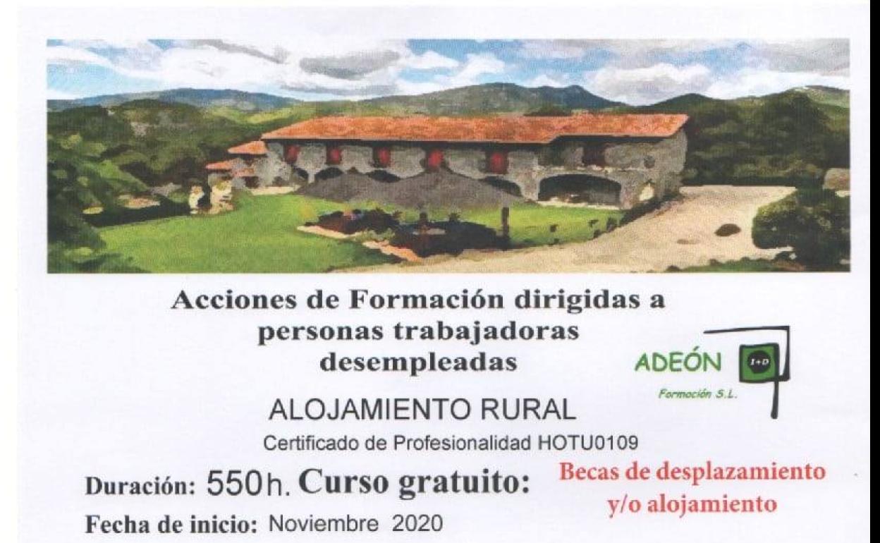Convocado un curso gratuito de 'Alojamiento Rural' dirigido a personas trabajadoras desempleadas