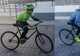 Dos pequeños con la bici sin pedales que usan parala carrera.