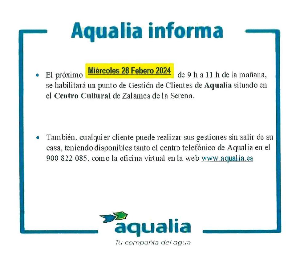 Aqualia habilita un punto para la gestión de clientes en Zalamea