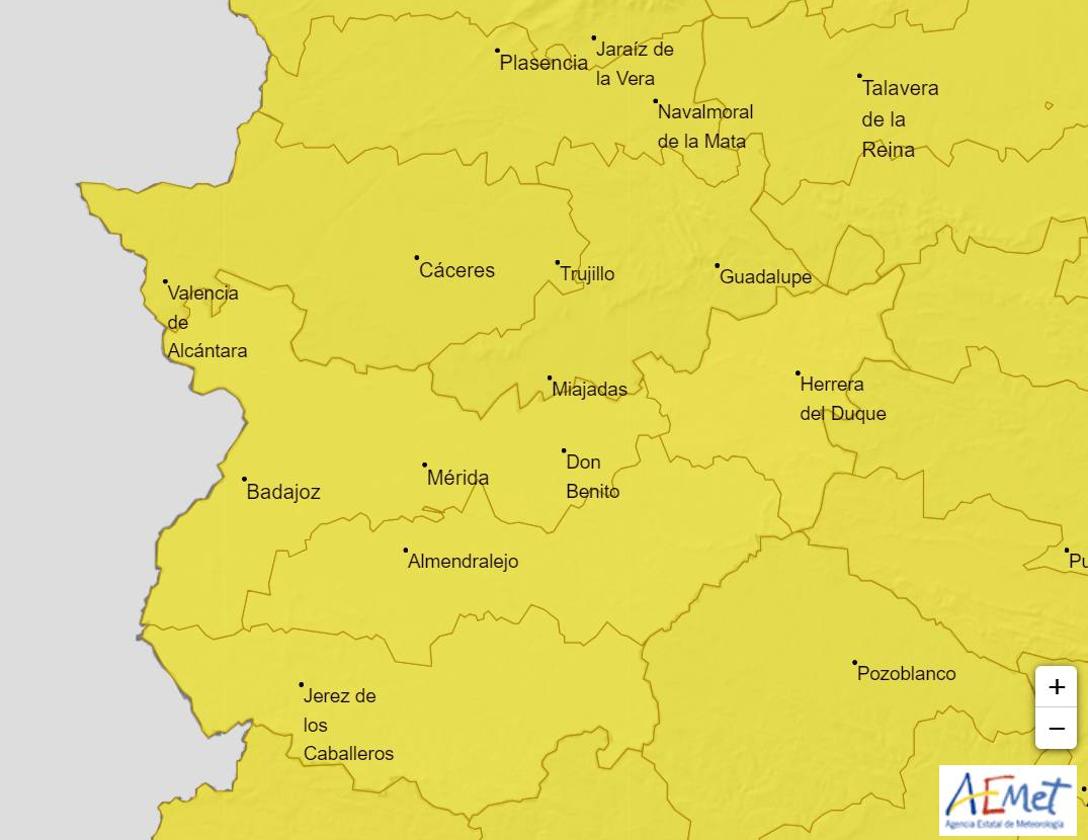Toda Extremadura está en alerta amarilla por viento y lluvia