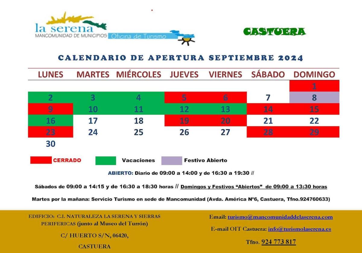 Imagen principal - Horarios de las Oficinas de Turismo de la Mancomunidad para septiembre