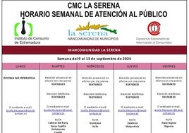 Horario semanal de Atención al público de CMC La Serena